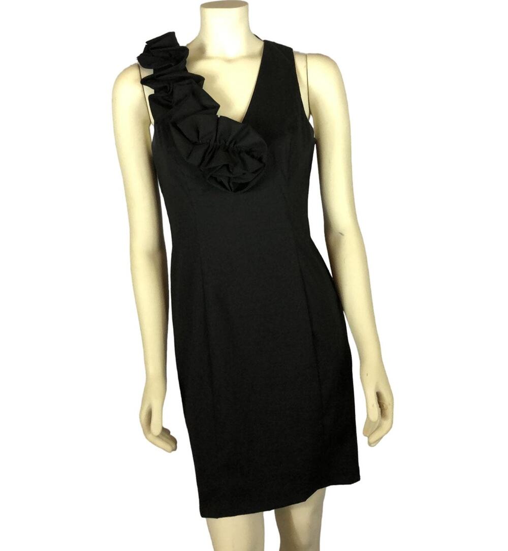 S.L. Fashions Sexy Black Ruffle Shoulder sleevless mini formal dress size 8
